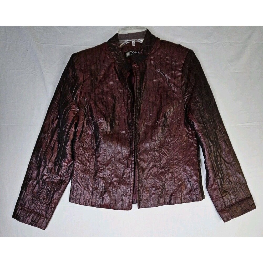 TONI MORGAN Jacket Women's Size Small Oxblood Red Blazer Textured Crinkle